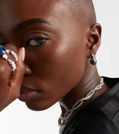 Suzanne Kalan 18kt White Gold Earrings With Diamonds And Pearls In Gray