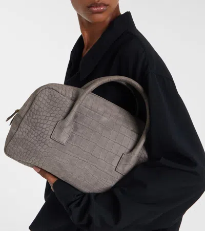 Calvin Klein Collection America Medium Leather Tote Bag In Gray