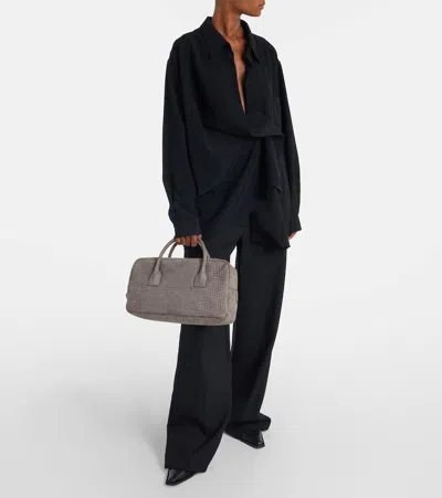 Calvin Klein Collection America Medium Leather Tote Bag In Gray