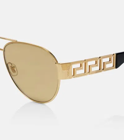 Versace Greca Aviator Sunglasses In Gold