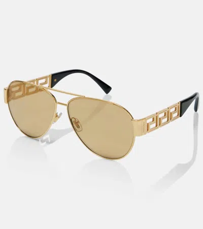 Versace Greca Aviator Sunglasses In Gold