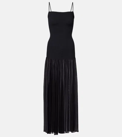 Hunza G Hybrid Seersucker And Chiffon Maxi Dress In Black
