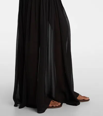 Hunza G Hybrid Seersucker And Chiffon Maxi Dress In Black