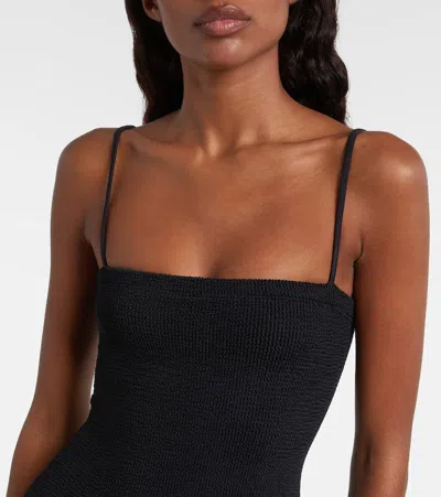 Hunza G Hybrid Seersucker And Chiffon Maxi Dress In Black