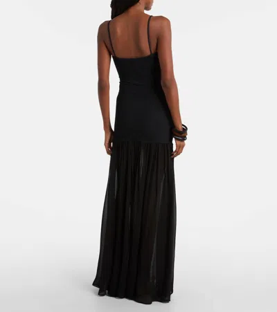Hunza G Hybrid Seersucker And Chiffon Maxi Dress In Black