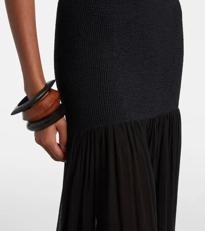 Hunza G Hybrid Seersucker And Chiffon Maxi Dress In Black