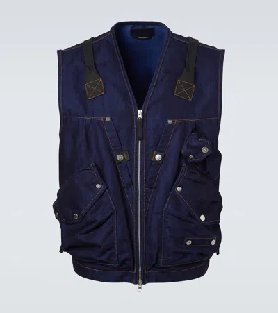 Stone Island Indigo Blue Zip Vest In Cotton Blend