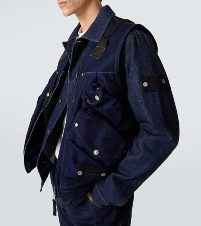 Stone Island Indigo Blue Zip Vest In Cotton Blend