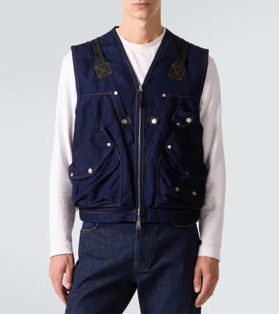 Stone Island Indigo Blue Zip Vest In Cotton Blend