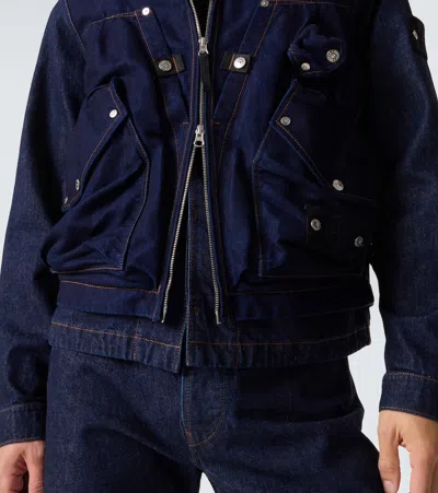 Stone Island Indigo Blue Zip Vest In Cotton Blend