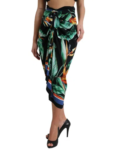 Pre-owned Dolce & Gabbana Black Strelitzia High Waist Wrap Midi Women's Skirt ()