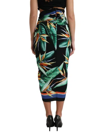 Pre-owned Dolce & Gabbana Black Strelitzia High Waist Wrap Midi Women's Skirt ()