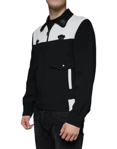 Pre-owned Dolce & Gabbana Black White Dg Crown Full Zip Blouson Men's Jacket () In Multi