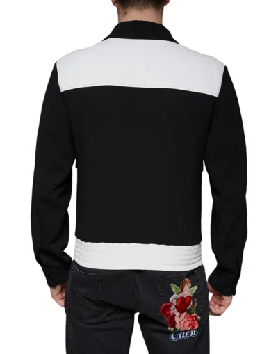 Pre-owned Dolce & Gabbana Black White Dg Crown Full Zip Blouson Men's Jacket () In Multi