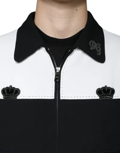 Pre-owned Dolce & Gabbana Black White Dg Crown Full Zip Blouson Men's Jacket () In Multi