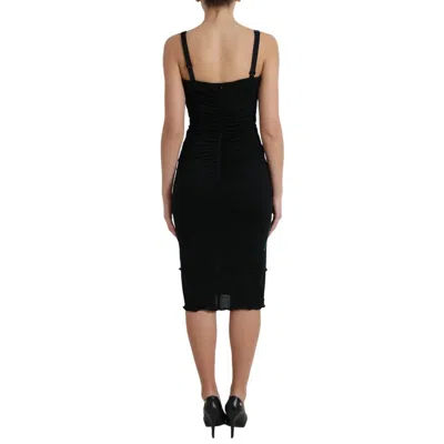Pre-owned Dolce & Gabbana Black Wool Sleeveless Rose Applique Women's Dress ()