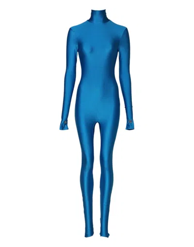 Pre-owned Dolce & Gabbana Blue Nylon Turtleneck Bodycon Jumpsuit Women's Dress ()