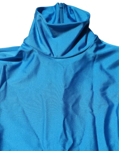 Pre-owned Dolce & Gabbana Blue Nylon Turtleneck Bodycon Jumpsuit Women's Dress ()