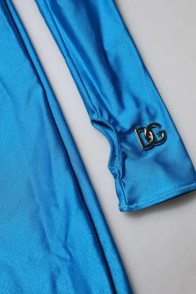 Pre-owned Dolce & Gabbana Blue Nylon Turtleneck Bodycon Jumpsuit Women's Dress ()