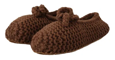 Dolce & Gabbana Brown Slip On Ballerina Flats Wool Knit Women's Shoes In Brown