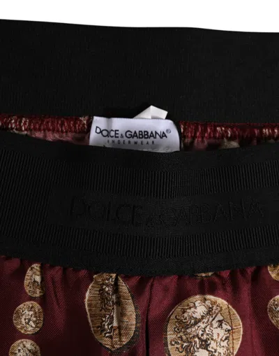 Dolce & Gabbana Burgundy Silk Coin Print Men Boxer Short Swimwear In Burgundy