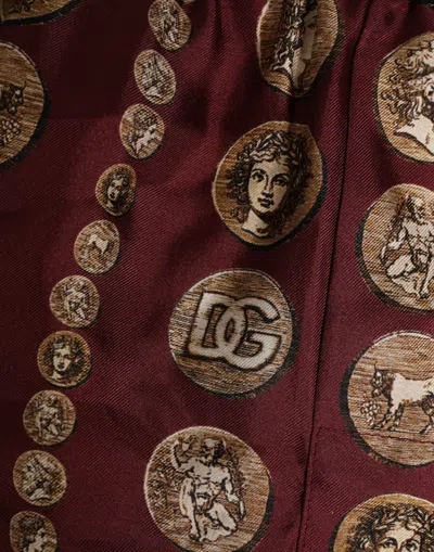 Dolce & Gabbana Burgundy Silk Coin Print Men Boxer Short Swimwear In Burgundy