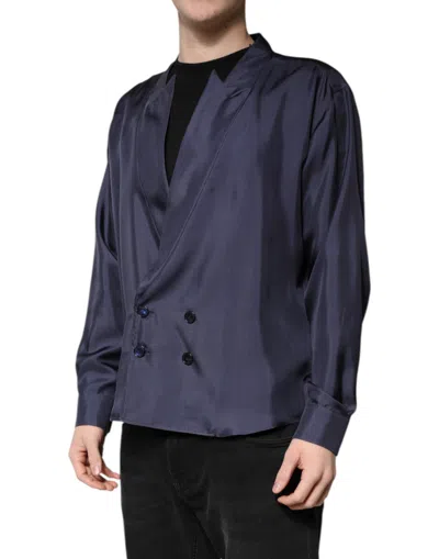 Pre-owned Dolce & Gabbana Dark Blue Silk Double Breasted Men's Shirt ()