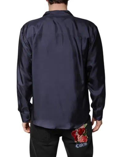 Pre-owned Dolce & Gabbana Dark Blue Silk Double Breasted Men's Shirt ()
