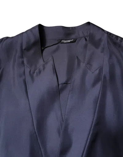Pre-owned Dolce & Gabbana Dark Blue Silk Double Breasted Men's Shirt ()