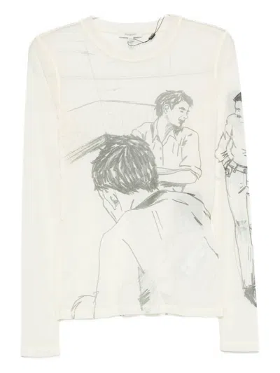 Jw Anderson Long Sleeve T-shirt With Sketch Print In White