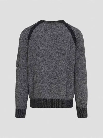 C.p. Company Textured Knit Sweater With Circular Lens Pocket In Gray