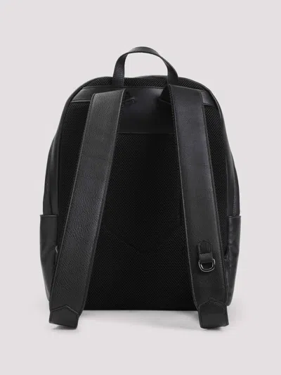 Canali Zip Leather Backpack In Black
