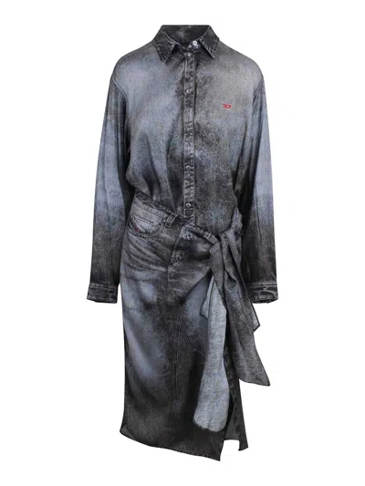 Diesel Da-iletta Denim Effect Shirt Dress In Black