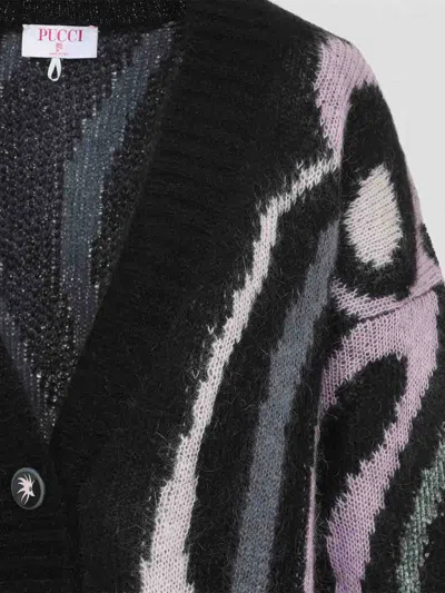 Pucci Embroidered Mohair Blend Oversize Cardigan In Black
