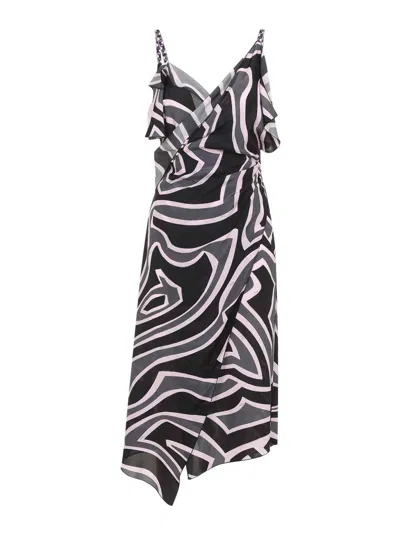 Pucci Spaghetti Strap Asymmetric Hem Dress In Black