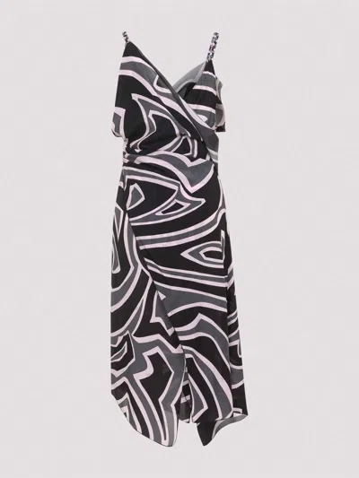 Pucci Spaghetti Strap Asymmetric Hem Dress In Black