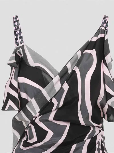 Pucci Spaghetti Strap Asymmetric Hem Dress In Black