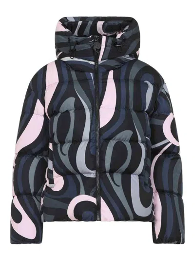 Pucci Hooded Padded Nylon Jacket With Elastic Cuffs In Black