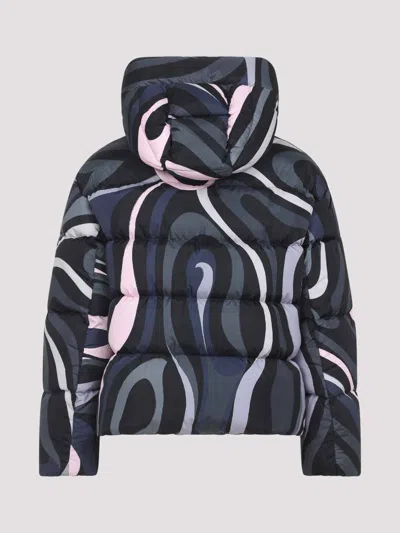 Pucci Hooded Padded Nylon Jacket With Elastic Cuffs In Black