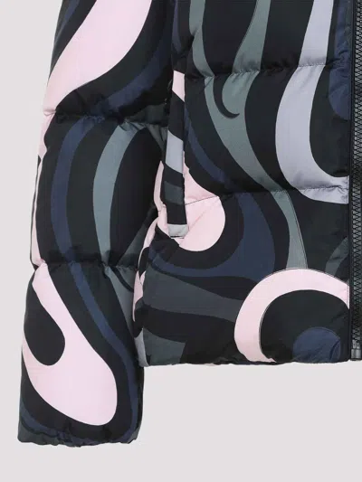 Pucci Hooded Padded Nylon Jacket With Elastic Cuffs In Black