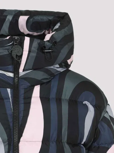 Pucci Hooded Padded Nylon Jacket With Elastic Cuffs In Black
