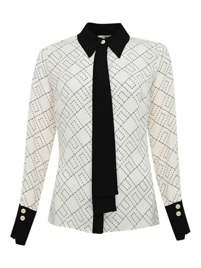Elisabetta Franchi Georgette Shirt With Two-tone Logo Print In Gray