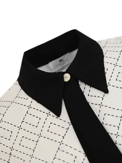 Elisabetta Franchi Georgette Shirt With Two-tone Logo Print In Gray