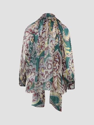 Etro High Neck Sheer Floral Scarf Top In Multi