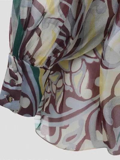 Etro High Neck Sheer Floral Scarf Top In Multi