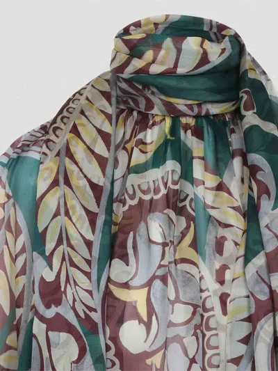 Etro High Neck Sheer Floral Scarf Top In Multi