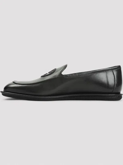 Giorgio Armani Minimalist Black Leather Loafers With Rubber Sole In Black