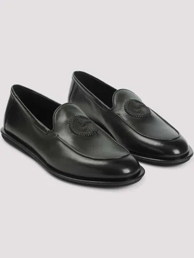 Giorgio Armani Minimalist Black Leather Loafers With Rubber Sole In Black
