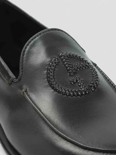 Giorgio Armani Minimalist Black Leather Loafers With Rubber Sole In Black