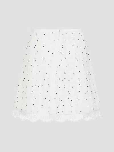 Giambattista Valli Ivory Cotton Mini Skirt With Polka Dot Design And Lace Trim In White